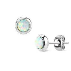 Šperky4U Ocelové náušnice s bílými opály - OPN1436-OP17