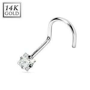 Šperky4U Zlatý piercing do nosu - čtvercový zirkon čirý, Au 585/1000 - ZL01114C-WG