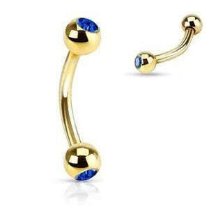 Šperky4U Pozlacený piercing do obočí s kamínky - OB01088-B