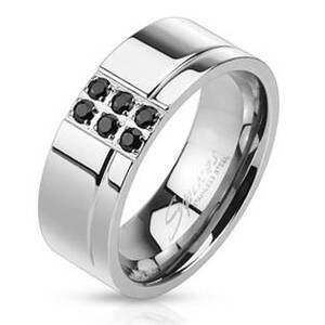 Šperky4U Pánský ocelový prsten s černými zirkony - velikost 62 - OPR1537-62
