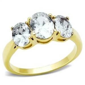 Šperky4U Zlacený ocelový prsten s oválnými zirkony - velikost 62 - AL-0047-62