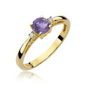 NUBIS® Zlatý prsten s diamanty a ametystem - W-010GA
