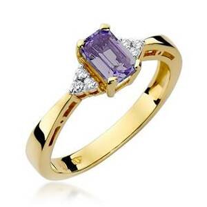 NUBIS® Zlatý prsten s diamanty a ametystem - W-002GA
