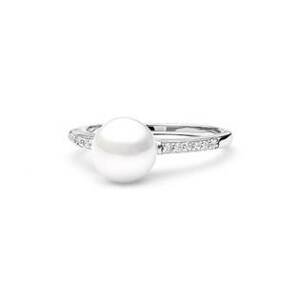 GAURA Stříbrný prsten s bílou perlou a zirkony - velikost 55 - GA4001W-55