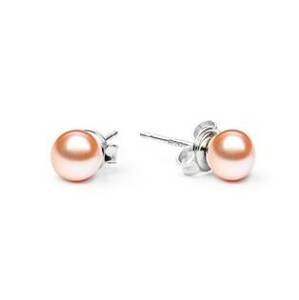 NUBIS® Stříbrné perlové náušnice - lososově růžové přírodní perly - NBP001-6P