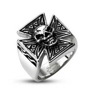 Šperky4U Ocelový prsten - kříž s lebkou OPR1309 - velikost 67 - OPR1309-67