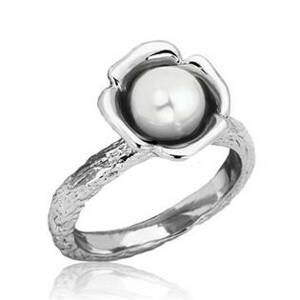 Šperky4U Ocelový prsten s bílou perličkou - velikost 50 - AL-0079-50