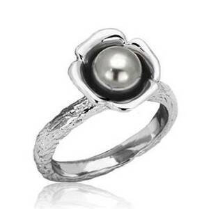 Šperky4U Ocelový prsten se šedou perličkou - velikost 55 - AL-0080-55