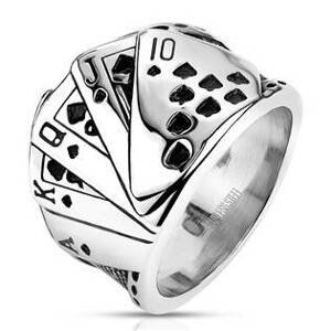 Šperky4U Pánský ocelový prsten s kartami - velikost 62 - OPR1857-62