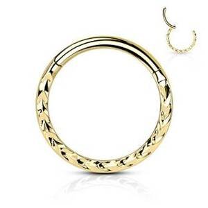 Šperky4U Zlacený segment kruh s dekorem - helix / cartilage / tragus piercing - NS0052GD-1206