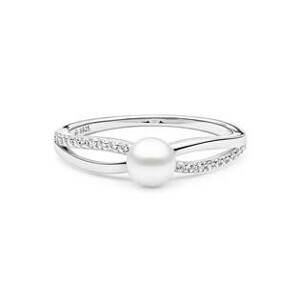 GAURA Stříbrný prsten s bílou perlou a zirkony - velikost 61 - GA4010W-61