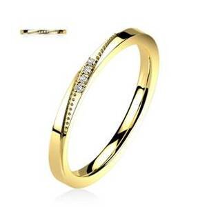 Šperky4U Zlacený ocelový prsten s čirými zirkony - velikost 52 - OPR1869-52