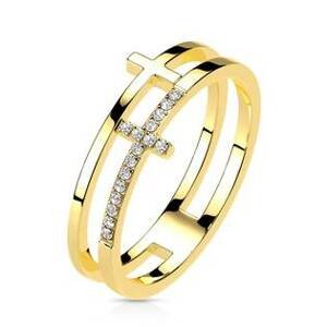 Šperky4U Dvojitý ocelový prsten s křížem - velikost 57 - OPR1871GD-57