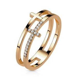Šperky4U Dvojitý ocelový prsten s křížem - velikost 60 - OPR1871RD-60