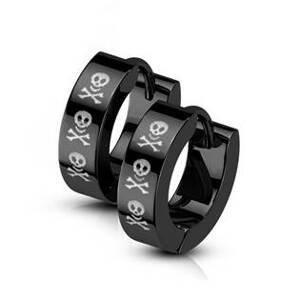Šperky4U Černé ocelové náušnice - kroužky s lebkami - OPN1831