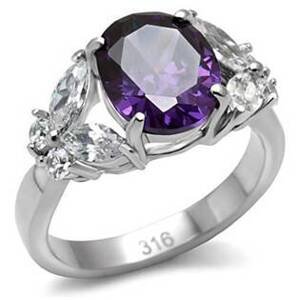 Šperky4U Ocelový prsten s fialovým kamenem - velikost 62 - AL-0101-62