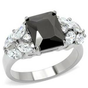 Šperky4U Ocelový prsten s černým kamenem - velikost 55 - AL-0105-55