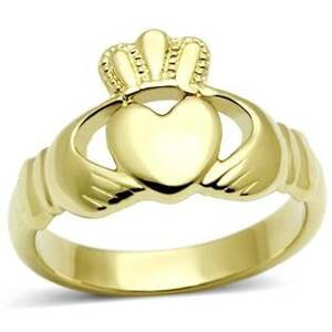 Šperky4U Zlacený ocelový prsten Claddagh - velikost 60 - AL-0110-60