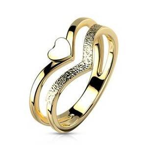 Šperky4U Zlacený ocelový prsten se srdíčkem - velikost 52 - OPR1897-52