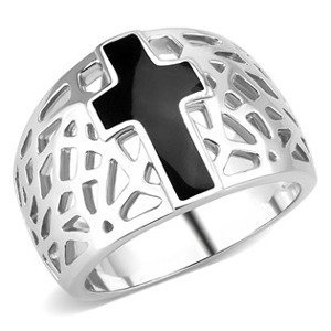 Šperky4U Ocelový prsten s černým řížem - velikost 55 - AL-0114-55