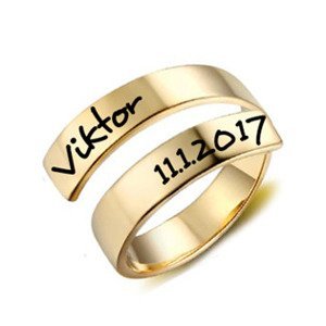 Spikes USA Zlacený ocelový prsten s možností rytiny - velikost universální - OPR1901-GD