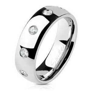 Spikes USA Ocelový prsten se zirkony, šíře 6 mm - velikost 67 - OPR0100-6-67