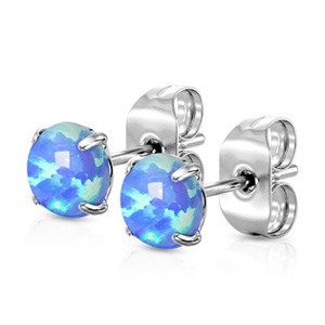 Šperky4U Ocelové náušnice s modrými opály 5 mm - OPN1672-OP05-05