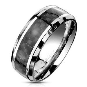 Šperky4U Ocelový prsten s karbonem - velikost 68 - OPR1919-68