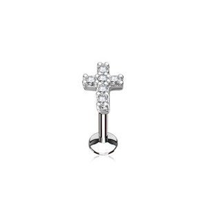 Šperky4U Piercing do brady křížek 1,2 x 6 mm, čiré zirkony - LB0027C-1206