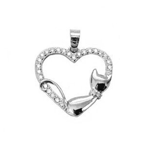 Šperky4U Stříbrný přívěšek srdíčko s kočkou - ZB81359