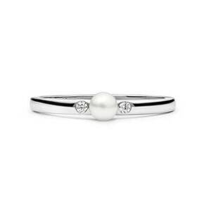 GAURA Stříbrný prsten s bílou perlou a zirkony - velikost 60 - GA4005W-60