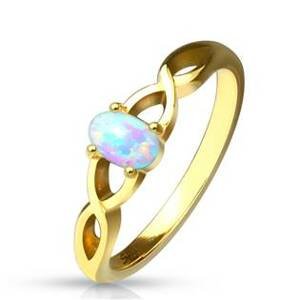 Šperky4U Zlacený ocelový prsten s opálem - velikost 52 - OPR1650-52