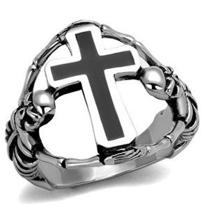 Šperky4U Pánský ocelový prsten kříž - velikost 62 - OPR1939-62