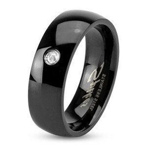 Šperky4U Černý ocelový prsten se zirkonem, šíře 8 mm, vel. 55 - velikost 55 - OPR1299-8-Zr-55