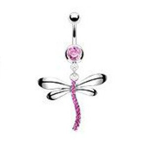 Šperky4U Piercing do pupíku - vážka s růžovými zirkony - WP01201-P
