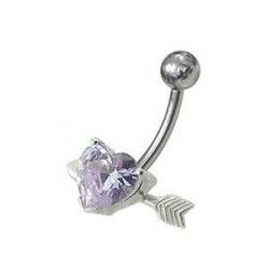 Šperky4U Stříbrný piercing do pupíku - srdíčko probodnuté - BP01020-TZ