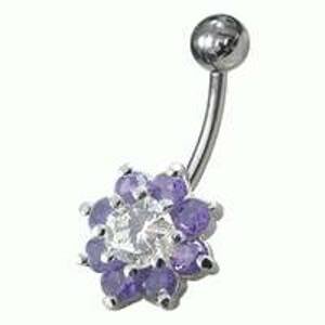 Šperky4U Stříbrný piercing do pupíku - kytička - BP01257-A