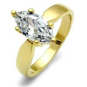 Šperky4U Zlacený ocelový prsten se zirkonem - velikost 50 - OPR1566-50