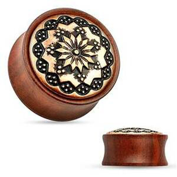 Šperky4U Dřevěný plug do ucha Rose Wood s ornamenty - PL01175-19