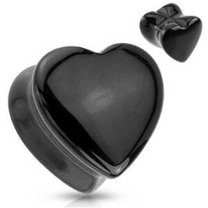 Šperky4U Plug do ucha srdce - černý onyx - PL01151-14