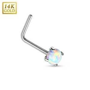 Šperky4U Zlatý piercing do nosu Opál, Au 585/1000 - ZL01026-WG