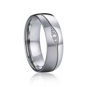 7AE AN1035 Dámský snubní ocelový prsten s diamanty - velikost 53 - AN1035-D-53