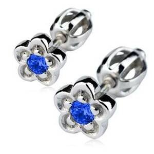 Šperky4U Stříbrné náušnice - kytičky, modrý zirkon - ZB53240-B