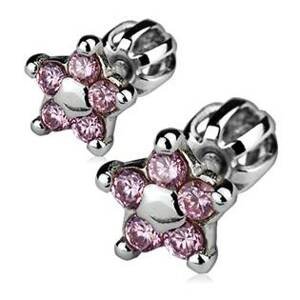 Šperky4U Stříbrné náušnice šroubovací - kytičky, světle růžové zirkony - ZB3539-P