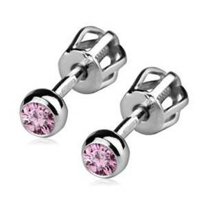 Šperky4U Stříbrné šroubovací náušnice, světle růžové zirkony - ZB23056-P