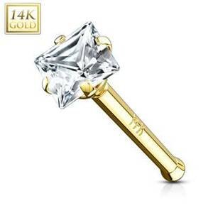 Šperky4U Zlatý piercing do nosu - čtvercový zirkon, Au 585/1000 - ZL01024-YG