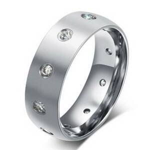 Šperky4U Dámský ocelový prsten se zirkony, šíře 8 mm - velikost 55 - OPR0063-D-55