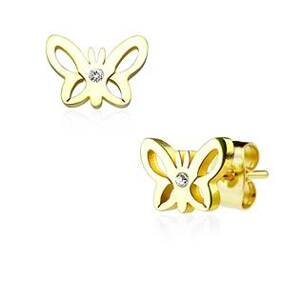 Šperky4U Zlacené ocelové náušnice - motýlci - OPN1430-GD