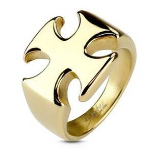Šperky4U Zlacený ocelový prsten - maltézský kříž - velikost 60 - OPR1070-GD-60