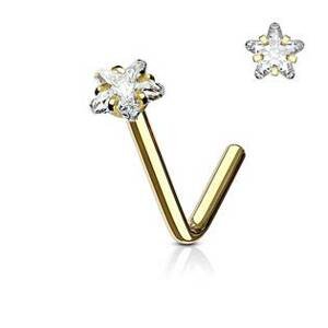 Šperky4U Zlacený piercing do nosu hvězdička, čirý kamínek - N0067-GDC